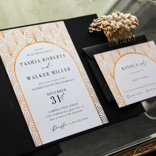 Formal Black Krawatte Gold Art Deco Hochzeit Einla Einladung