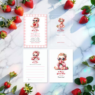 Carte Conseil Fraise rose En vichy Berry Baby shower sucré