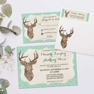 Elegant Deer Antlers Rustic Country Wedding Einladung