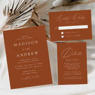 Invitation Mariage Élégant Moderne Monogramme en Terracotta