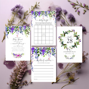 Ultra Violet Watercolor Floral Baby Bingo Einladung