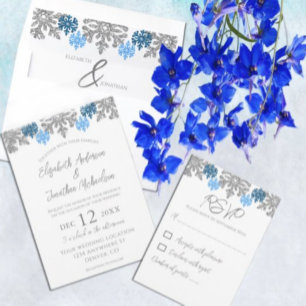 Invitation Silver Blue Snowflakes Mariage d'hiver