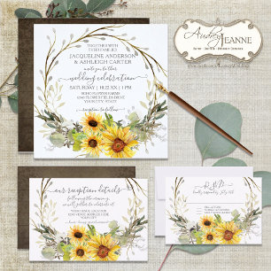 Sonnenblume BOHO Chic Eukalyptus Leaf Wedding Einladung