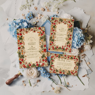 Cartons Réponse Mariage de Jardin aux Fraises Vintage