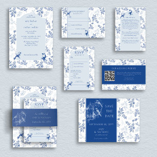 Chinoiserie Blue Floral Wedding Arch Entree und RSVP Karte