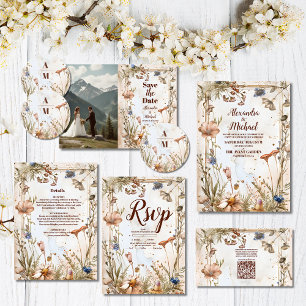 Invitation Aquarelle rustique Mariage bois