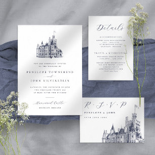Cartons Réponse Illustration de mariage Château Script Élégant