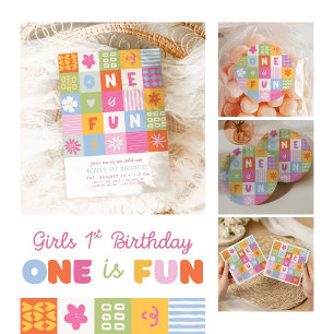 Eins ist lustig Fette Farben Geburtstag Mädchen 1. Einladung