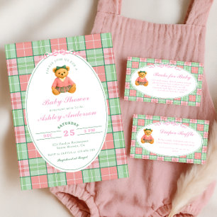Invitation Pink Polo Teddy Bear Girl Baby shower