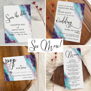 Lila Red Aqua Watercolor Moderne Save the Date Einladung