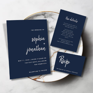 Moderne Minimalistische Script Navy Blue Hochzeitd Begleitkarte