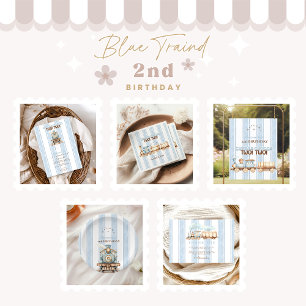 Vintag Blue Train 2. Geburtstag Dankeskarte