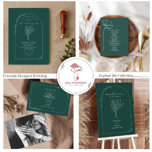 Invitation Line Art Arch Bouquet Emerald Mariage