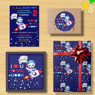 Sticker Rond Cute Panda Ours Astronaut Sur Rockship Kids