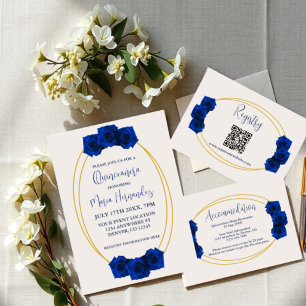 Carte D'accompagnement Registre géométrique Royal Blue and Gold Quinceane