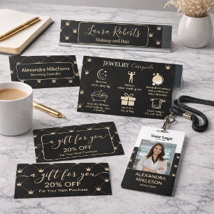 Carte De Visite Couronne minimale en or noir chic