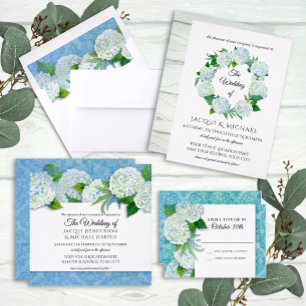 Invitation Elégant Damask Sky Blue Hydrangea Floral Mariage