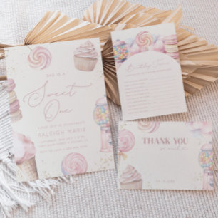 Girls' Pink Sweet One Candy 1. Geburtstag Trivia Mitteilungskarte