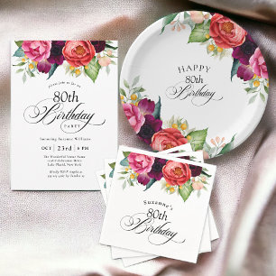 Invitation Boho Rustic Watercolor Floral 80e fête d'anniversa