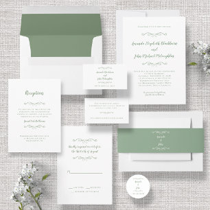 Invitation Élégant Script Classic Mariage Sage Vert Blanc Dan