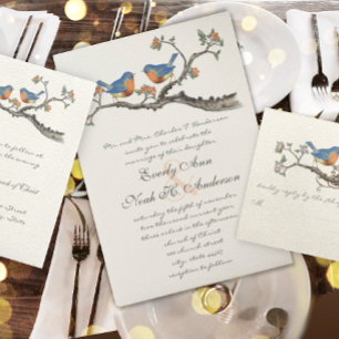 Vintage Lapis Blue Love Birds Hochzeitseinladungen Einladung