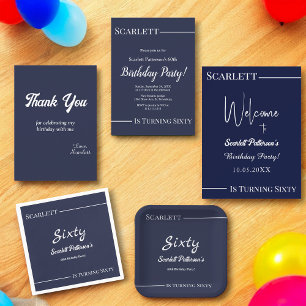 Elegant Simple Navy Blue White Modern Birthday Pappteller