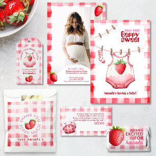 Carte D'accompagnement Baby shower de fraise de fraise En vichy rose