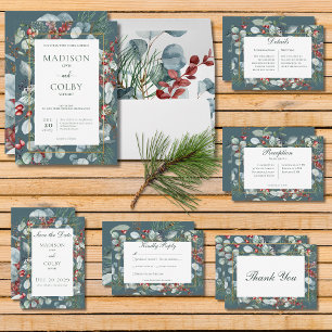 Invitation Végétation de Noël d'hiver Mariage Turquoise