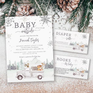 Carte D'accompagnement Baby shower d'hiver du bois Raffin de couche