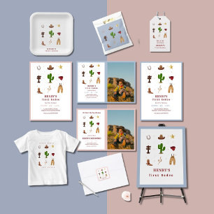 Pink First Rodeo Cowboy Kindergeburtstag Foto Quadratischer Aufkleber