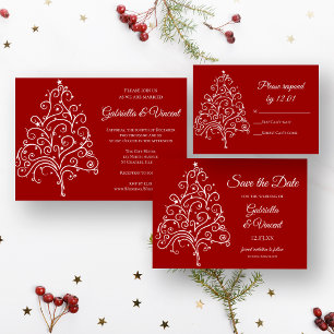 Red Christmas Tree Winter Wedding UAWG RSVP Karte