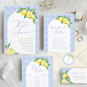 Das ist Amore Lemon Italian Blue Tile Brautparty Runder Aufkleber