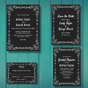 Minimal schick Schwarz-Weiß Moderne Blumenhochzeit Save The Date