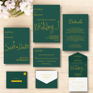 Elegante einfache grüne und goldene Hochzeit mit m RSVP Karte