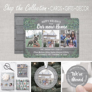 Ab Zuhause 4 Foto Weihnachtsgrün & Holz Feiertagskarte