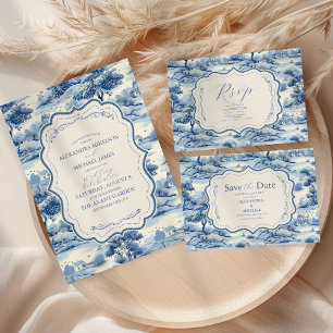 Blue Chinoiserie Porcelain Botanische Peony Weddin Save The Date