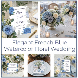 Elegante Französische Blaue Rose Aquarell Hochzeit Dankeskarte