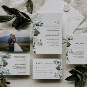 Invitation Tout En Un Beau Mariage Floral Blanc et Vert