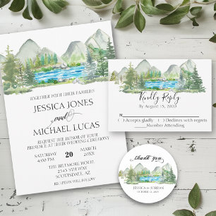 Invitation Aquarelle de la rivière Mountain Forest Mariage ru