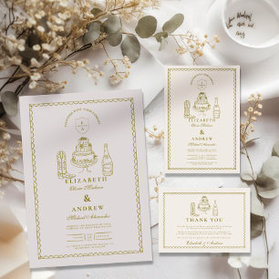 Hand Drawn Funky Western Doodle Wedding Dankeskarte