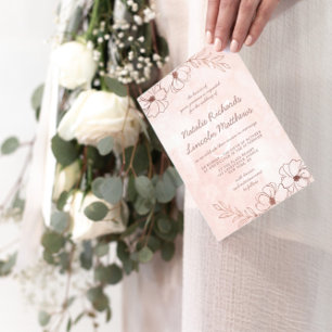 Blush Pink & Rose Gold Chic Blumenstrauß Hochzeit Einladung