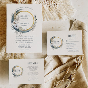 Carte D'accompagnement Boho Blue Moon Floral Monogramme Détails de la cou