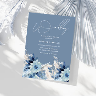 Dusty Blue Trendy Modern All Seasons Wedding Einladung