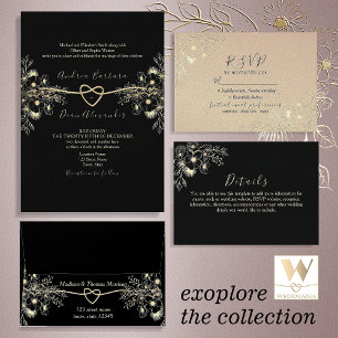 Invitation Vintage Elegant Mariage noir et or