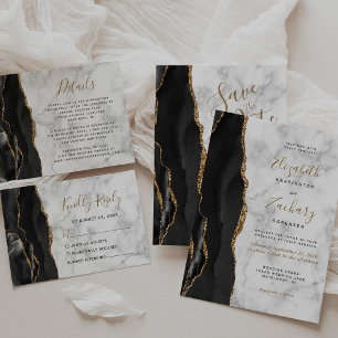 Moderne schwarze Gold-Achat-Marmor-Hochzeit RSVP Karte