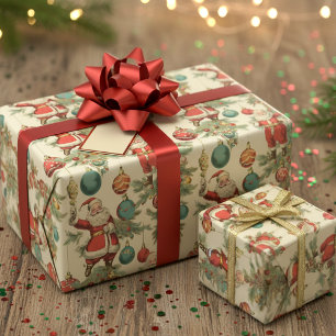 Kitschy Santa und Ornamente Umschlagpapier Geschenkpapier Set