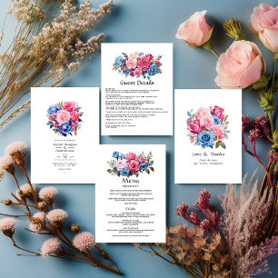 Hochzeit zwischen Rosa und Blauen Flora Menükarte