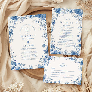 Invitation Chinoiserie French Blue Victorian Floral Mariage