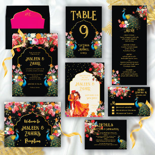 Peacock Moody Floral Indian Wedding RSVP Einladung