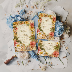 Cartons Réponse Mariage Botanique de Plage au Hibiscus Tropical